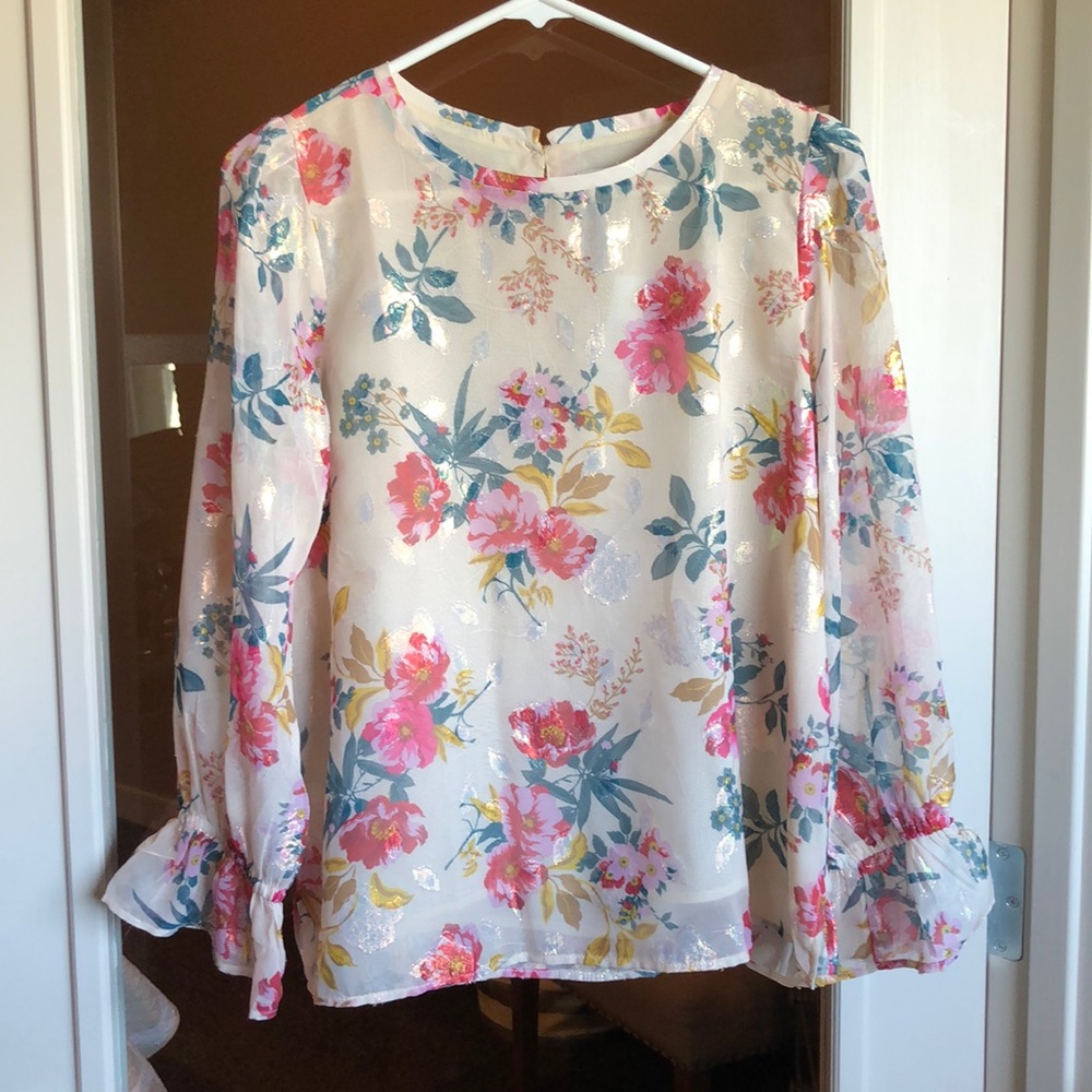 LOFT Floral Blouse with Iridescent thread
